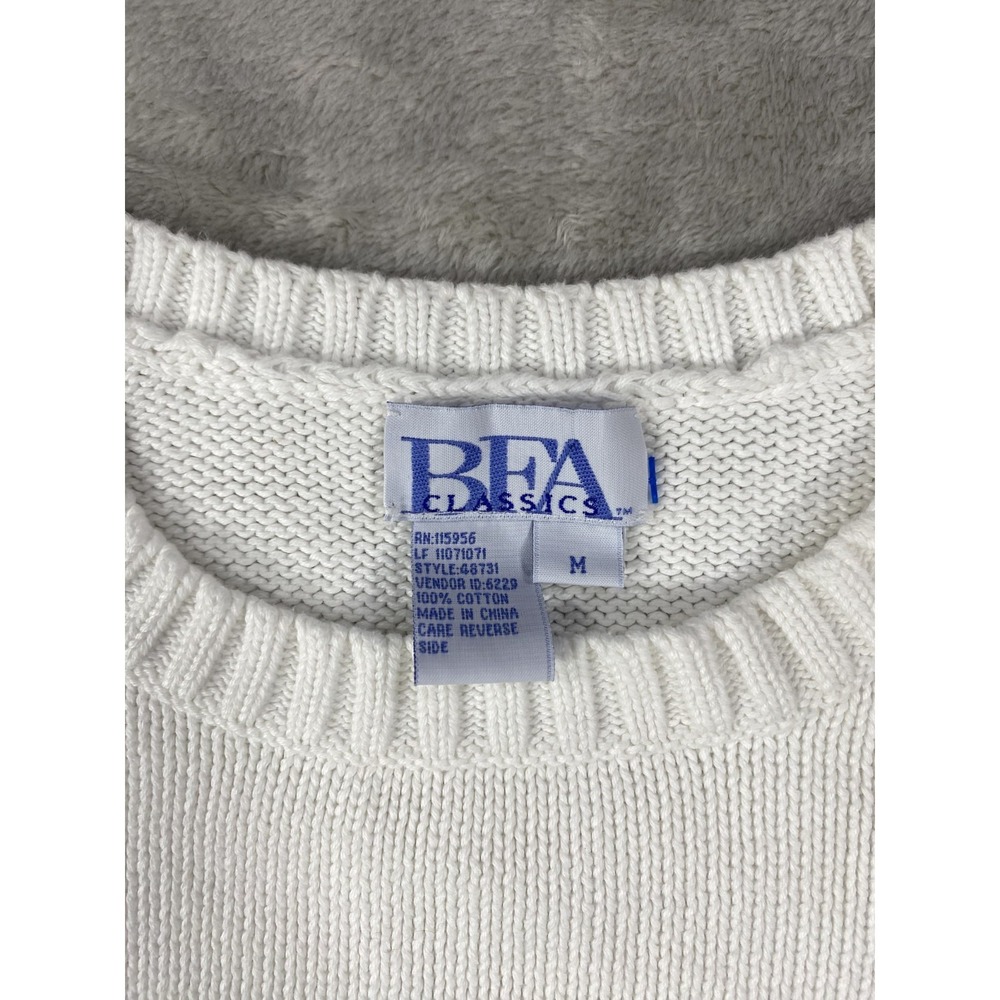 Vintage BFA Classics Sweater Shirt Womens Medium White Cottagecore Crew Neck 80s - Picture 3 of 7